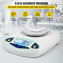 Load image into Gallery viewer, VEVOR Lab Scale Analytical Balance, 3000g x 0.01g Accuracy High Precision Lab Scale 13 Units Conversion Scientific Digital Laboratory Balance Scale for Lab, Jewelry, Industrial, Business(3000g, 0.01g)