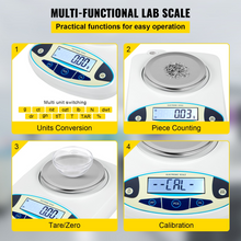 Load image into Gallery viewer, VEVOR Lab Scale Analytical Balance, 3000g x 0.01g Accuracy High Precision Lab Scale 13 Units Conversion Scientific Digital Laboratory Balance Scale for Lab, Jewelry, Industrial, Business(3000g, 0.01g)