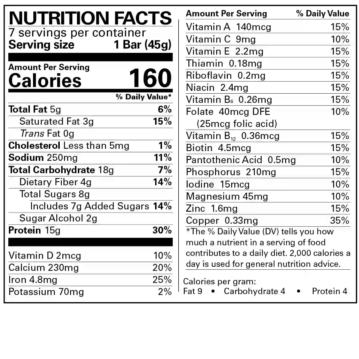 Nutrition facts label for a product with detailed calorie and vitamin information.