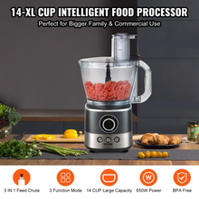 Load image into Gallery viewer, VEVOR Food Processor, 14-Cup Vegetable Chopper for Chopping, Mixing, Slicing, Puree, and Kneading Dough, 650 Watt Stainless Steel Blade Professional Electric Food Chopper, Easy Assembly &amp; Clean, Gray